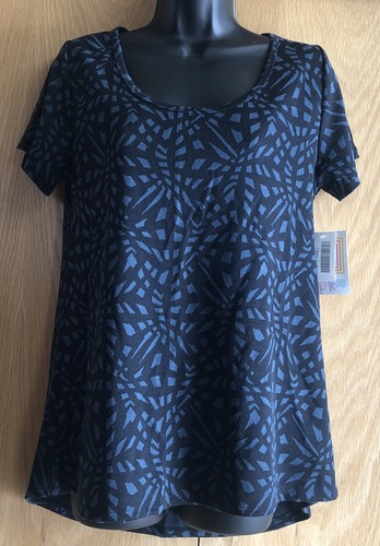 LULAROE Classic T Shirt Black Grey/Blue Design Top Blouse Casual Size S NWT