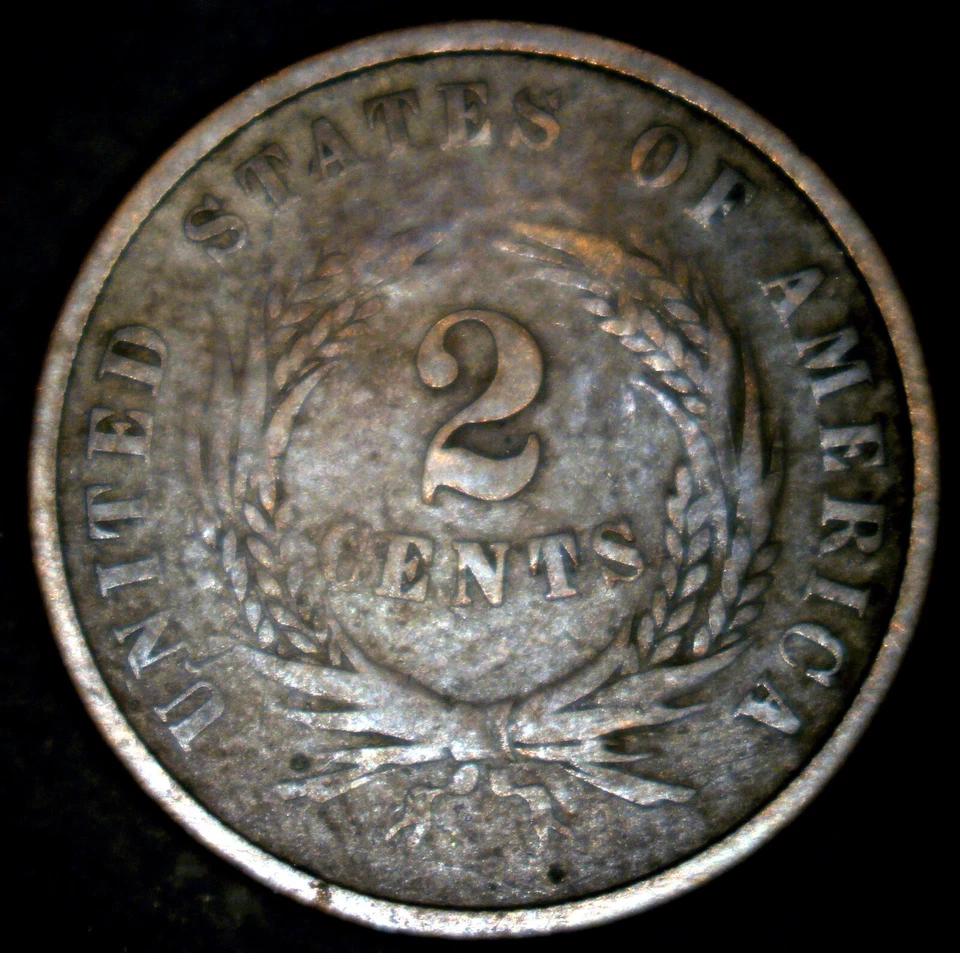 1864 Medallic Alignment 2¢ 180º Rotated Two Cent Piece F-VF - Image 4 of 4