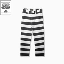 Mens Motorcycle Jeans 16oz Heavyweight Prisoner Stripe Pants Punk Denim Trousers