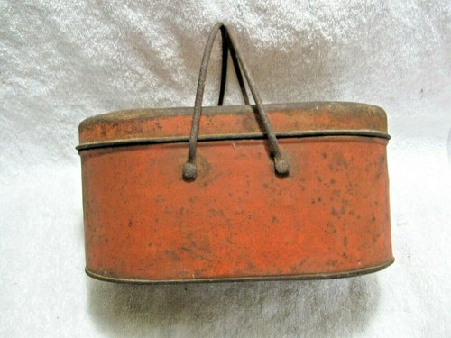 Antique Collectible Metal Two Handle Lunch Box-Display-Diner-Home-Nice Patina!!! - Picture 2 of 8