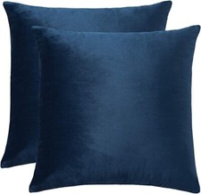 Dark Blue Soft Velvet Pillow Covers 18 x 18 Set of 2 Decorative Covers by BeBen