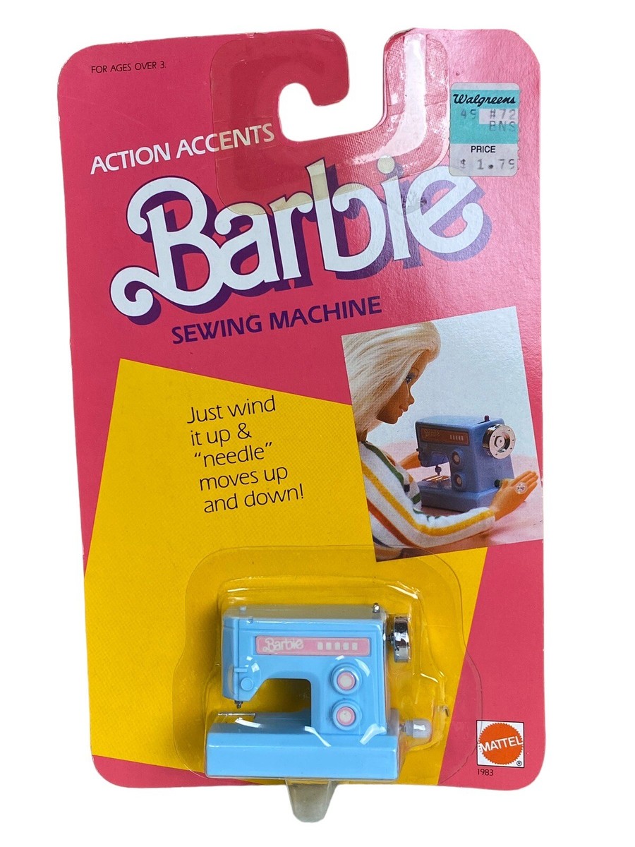1986 Barbie Action Accents Baby Blue Wind Up Sewing Machine Mattel