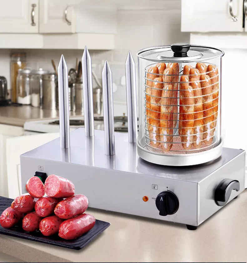 110V Electric Hot Dog Machine 4 Sticks Sausage Bun Warmer Hotdog Steamer  Cook