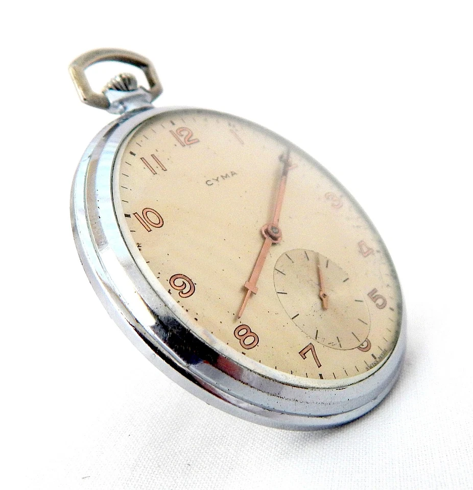 Antiguo Reloj Bolsillo CYMA 15 Joyas Caja Cara Abierta Acero 48mm Circa 1920 Funcionando Foto 4 de 4
