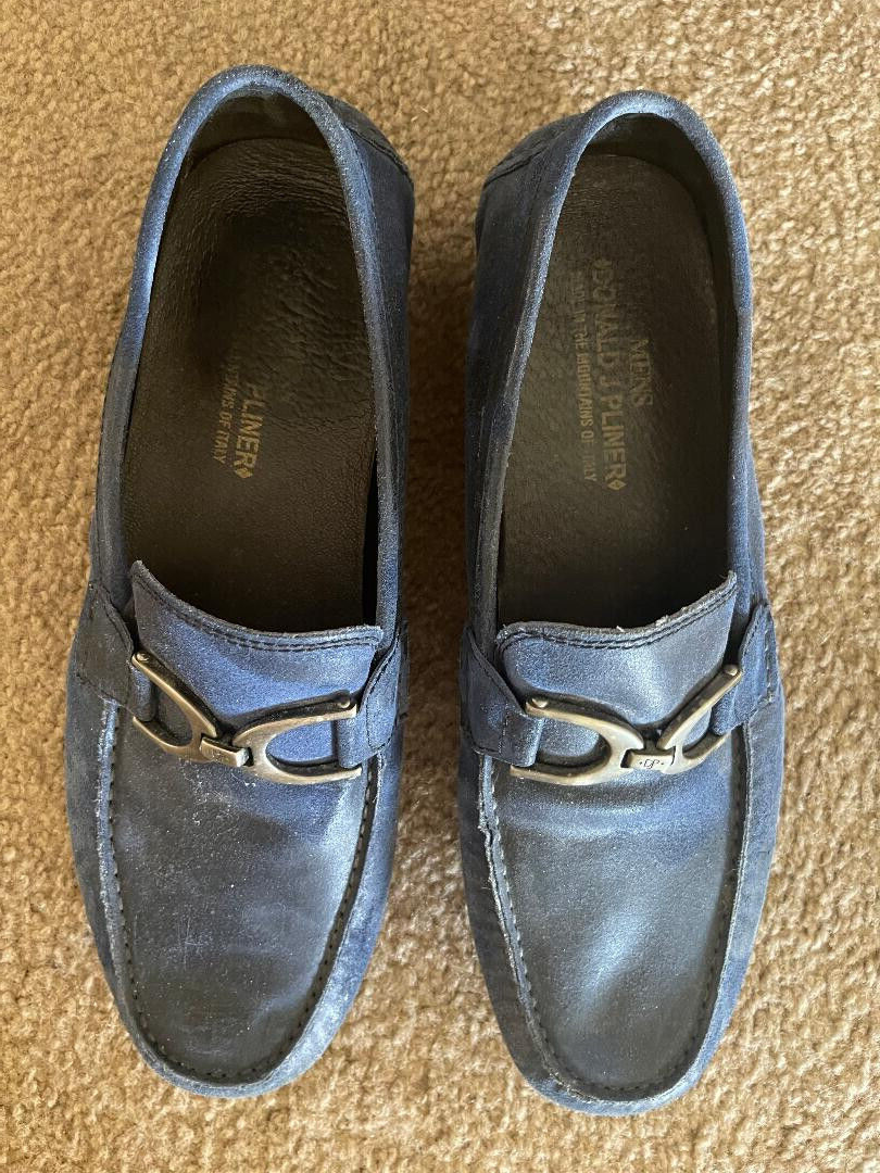 Donald J Pliner Navy Blue Distressed Suede DP Bit Accent 