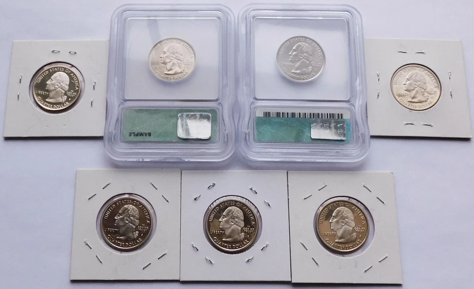 7 State Quarters 1999 DE, 2000 MA, 2001 VT, 2002 MS, 2003 NH/ME, 2006 NV, Proof+ - Image 2 of 4