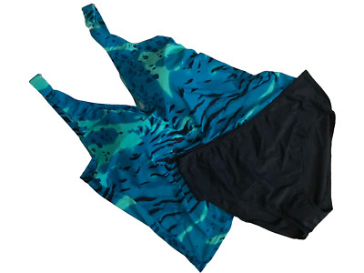 Türkis Tankini Set UK 24 für C Cups Schaumstoff gepolstert Bademode Top & Navy Slip