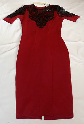 NEU MIT ETIKETT LYDIA BRIGHT @ LIPSTICK BOUTIQUE UK 8 EUR 36 RASPBERRY & BLACK LACE DRESS