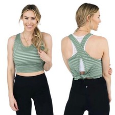 NWT Zyia Forest Nimbus Split Back Athletic Tank Size Medium Green Stripe