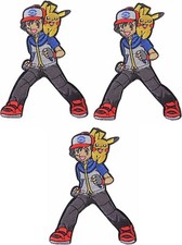 Ash Ketchum and Pikachu 3 1/2" Tall Embroidered Iron on Patch Set of 3