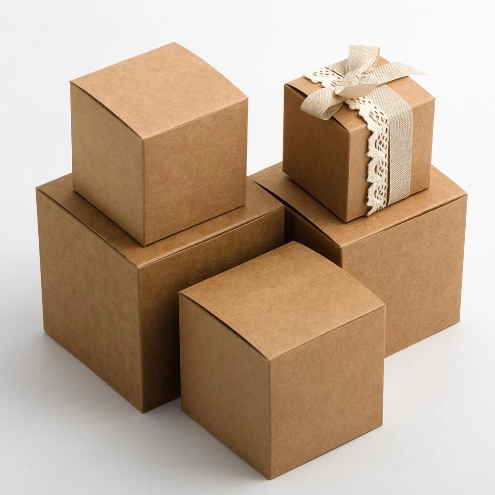 Square Kraft Christmas Gift Box Cube For Birthday Wedding Favour