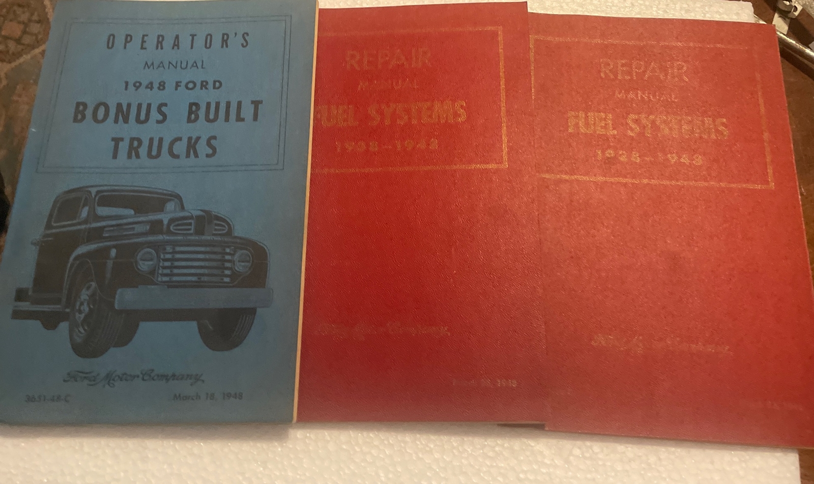 3 Ford Manuals 1948 Bonus Built Trucks Operators Manual & 2 Repair Fuel