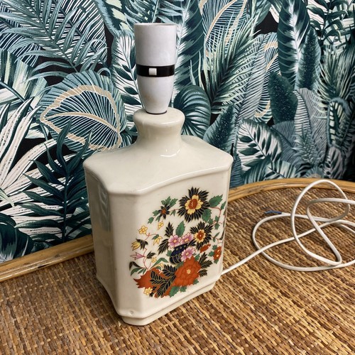 Interruptor de lámpara lateral de mesa grande vintage de cerámica floral diseño multicolor crema - Imagen 3 de 8