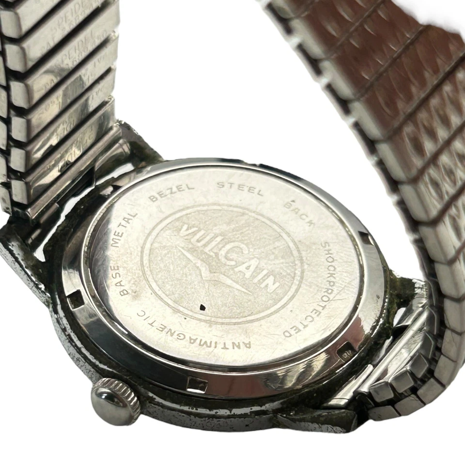 Vintage Vulcain Prata Branco Prata Elástico Pulseira Expansível Relógio Apenas Peças - Imagem 2 de 4