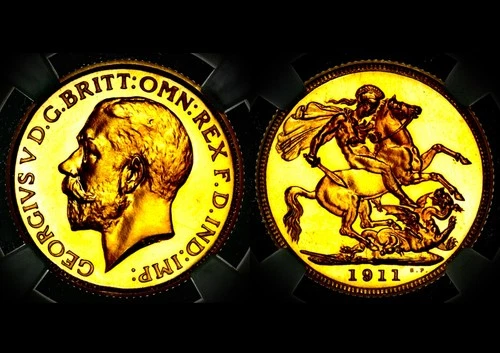 Rare 1911 King George V Great Britain London Gold Proof Sovereign NGC PF65 CAMEO