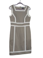 Tahari Women's Sleeveless Tan With Ivory Accents Dress