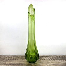 Vintage L.E. Smith 26" Tall Avocado Green Ribbed Swung Glass MCM Fat Bottom Vase