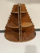 Set/2 Vintage Wood Corner Shelf Handmade Rustic 3 Tiered Scalloped Hanging Decor