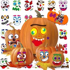 64 Face Halloween Pumpkin Decorating Stickers, Pumpkin Face Stickers