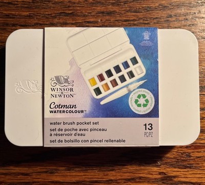 WINSOR & NEWTON Cotman Water Colour Paints WATER BRUSH POCKET SET - 12 Half Pans