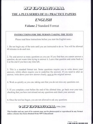English (standard Format): 11 Plus Practice Papers: v. 2, Chatterton, Mark, Very