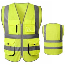 High Visibility Mesh Safety Reflective Vest with Pockets and Zipper Meets ANSI/I