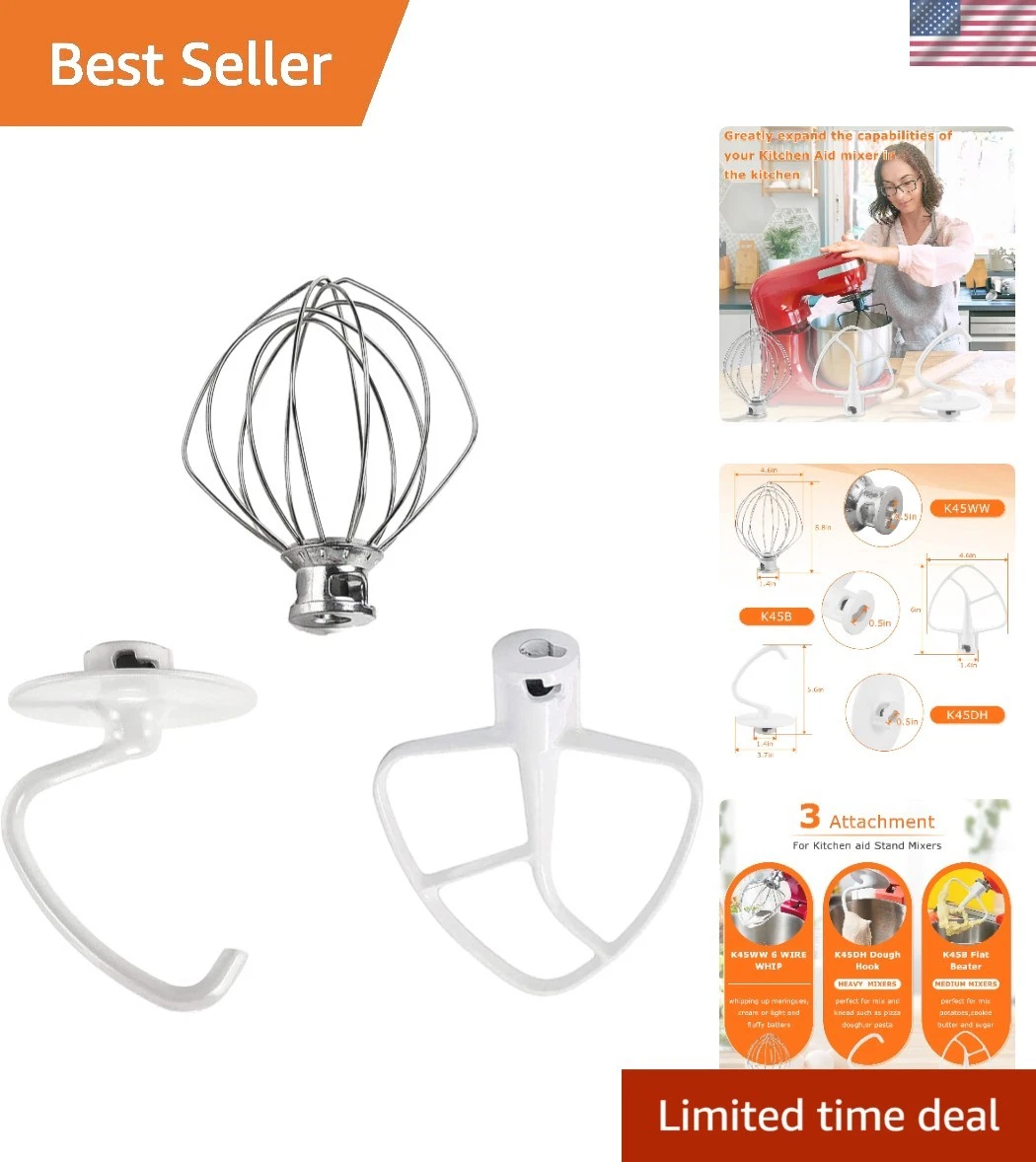 Stand Mixer Attachments Set 3pcs Whisk Dough Hook Flat Beater Kitchen Aid
Opens in a new window or t