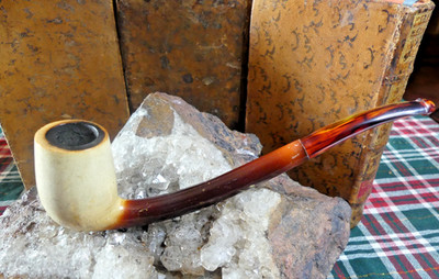 ELEGANT LONG SEA FOAM PIPE Amber Spout Bowl Type