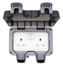 Waterproof Outdoors 13A Double Gang Storm Twin Switched Plug Socket IP66 Wall GB
