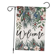 Welcome Winter Garden Flag 12x18 Inch Double Sided Burlap, Christmas Pine