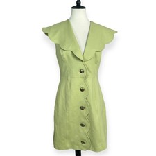Maeve Anthropologie Scalloped Button Down Mini Dress in Green Sz Medium