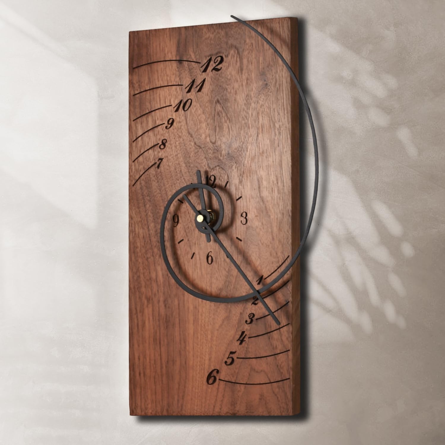 ACODE 14 Inches Fibonacci Curve Rectangular Wall Clock, Walnut Wall Clock Batter