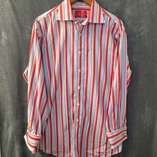 Rufus Mens Large French Cuffed Striped Button Down Long Sleeve Dress Shirt