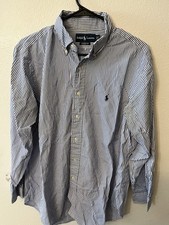 Ralph Lauren Men Classic Fit Button Blue Striped Shirt Size 16