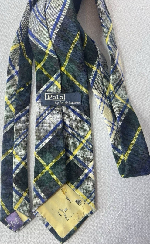 Polo Ralph Lauren Men’s Plaid 100% Wool Woven Tie Green Blue Yellow White