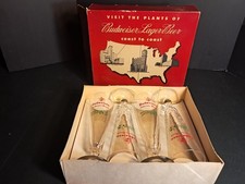 VINTAGE BUDWEISER PILSNER Set of 4 in Box SOUVENIR GLASSES ANHEUSER BUSCH A