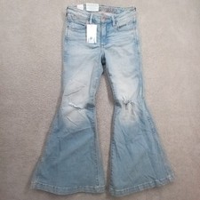Wrangler Bell Bottom Jeans Womens High Rise Distressed Light Wash 25x30 New