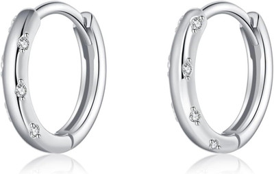 Massive 925 Sterling Silber minimalistische CZ Creolen für Damen Teen Mädchen klein