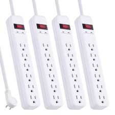 3 Ft. 6-Outlet Power Strip Surge Protector, White 4-Pack 