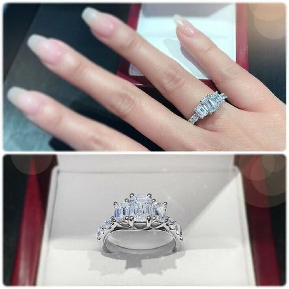 Anillo de compromiso de diamantes de 2,80 quilates de corte esmeralda de... - Imagen 2 de 3