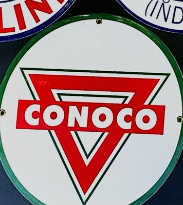 Conoco Gasoline, Round Metal Sign,Vintage Garage Art