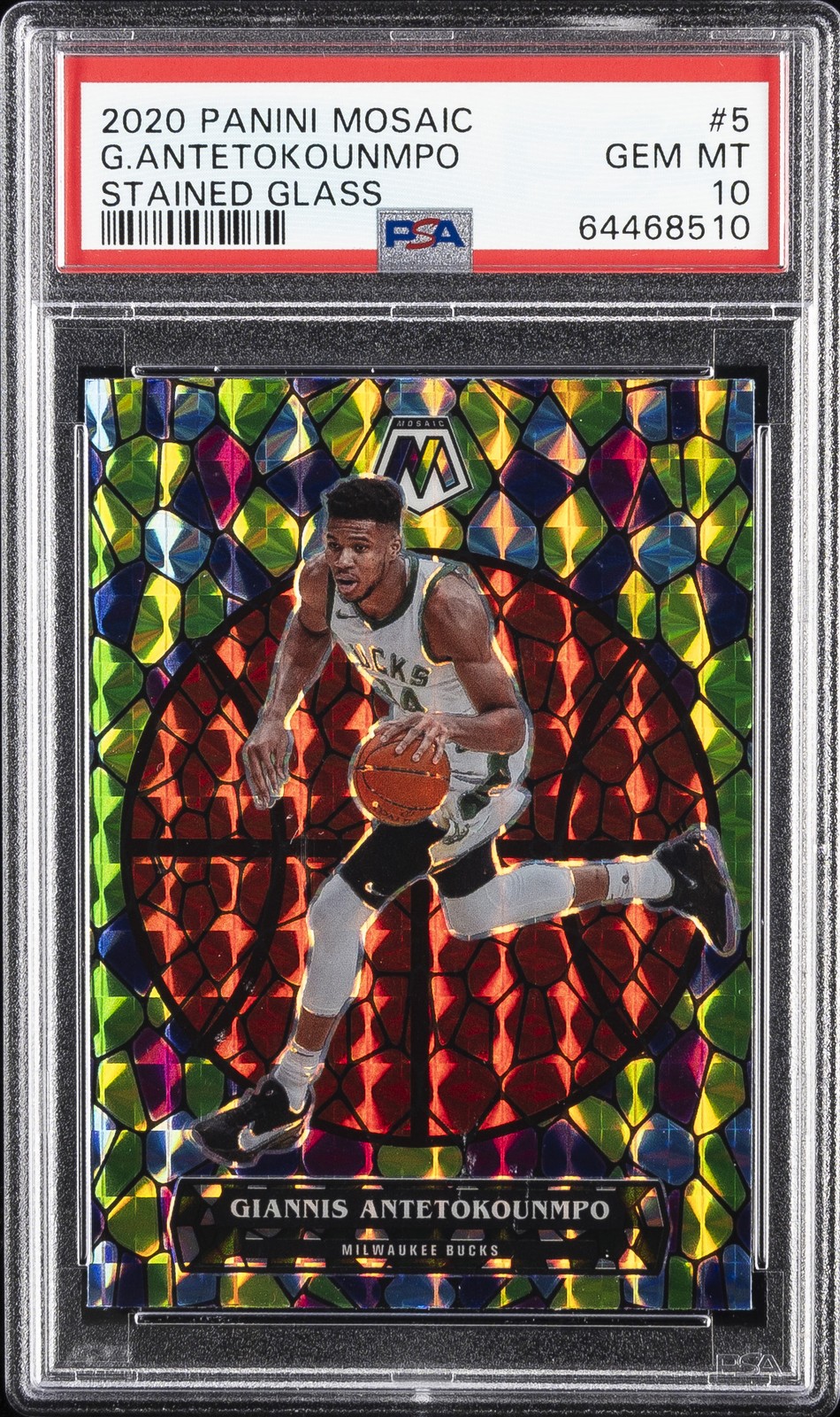 2020 PANINI MOSAIC STAINED GLASS #5 GIANNIS ANTETOKOUNMPO PSA 10