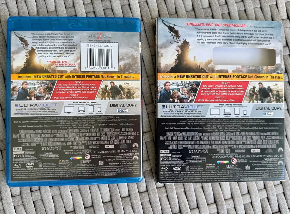 World War Z UNRATED Blu-ray + DVD+ Digital Copy (2013) 2-Disc Set - Image 2 of 3