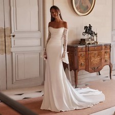 Exquisite Princess Lace Wedding Dress Off The Shoulder Long Sleeves Bridal Gowns