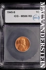 1945-S Lincoln Wheat Cent-ICG MS 66 RD Choice Gem BU No Reserve #SLL718