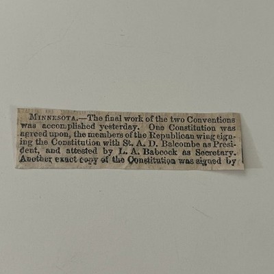 The Final Work Of The Two Conventions Accomplished MN 1857 Clipping SAI8-S7