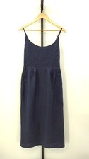 Quince 100% European Linen Scoop Neck Midi Dress Deep Navy Basic Sleeved S