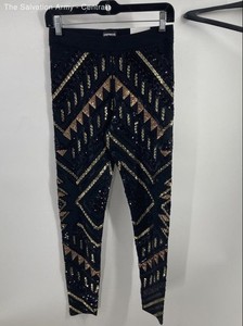 Express Women's High Rise Sequin Geometric Art Deco Leggings Black Gold XS NWT