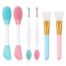 6Pcs Silicone Scrubber Set, 2 Pcs 2 in 1 Double-Sided Facial Blue, Pink