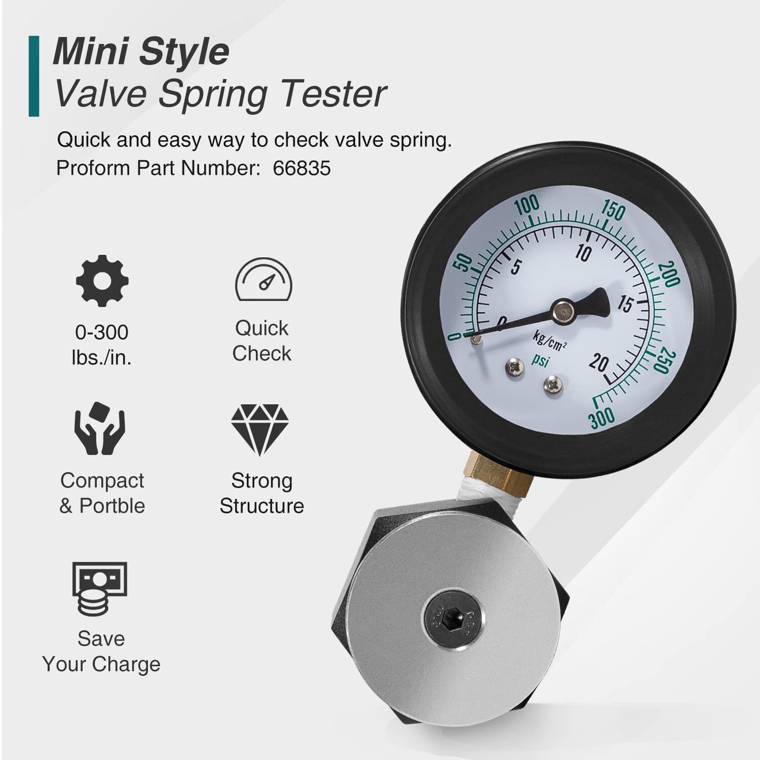 Spring Pressure Indicator 0-300 PSI 66835 Universal Mini Valve Spring Pressure Tester Gauge 0-20 ...